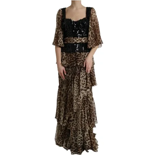 Sequined Tiered Long Gown Dress , female, Sizes: M - Dolce & Gabbana - Modalova