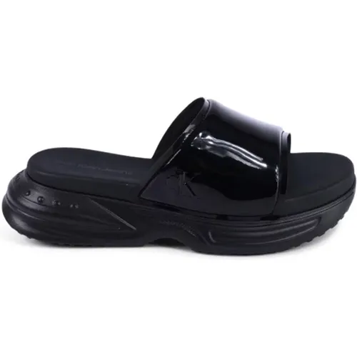 Sliders, female, , Size: 6 US Platform Slides Patent Leather - Calvin Klein - Modalova
