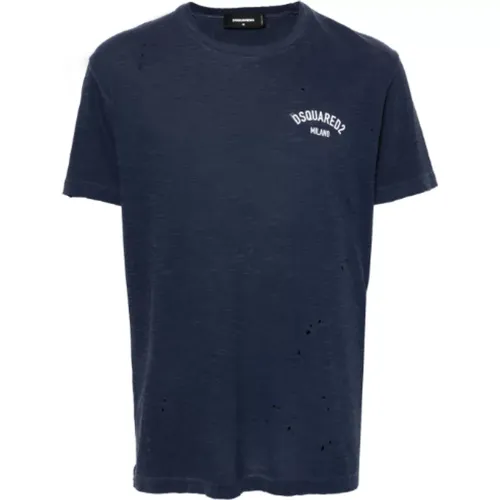 Marineblaue Logo-Print-T-Shirts , Herren, Größe: M - Dsquared2 - Modalova