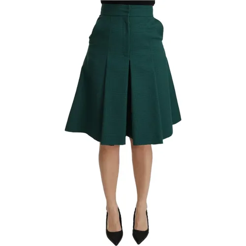 Pleated A-line High Waist Cotton Skirt , female, Sizes: XS - Dolce & Gabbana - Modalova