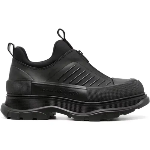 Leather Zip-Up Sneakers with Embossed Logo , male, Sizes: 9 UK - alexander mcqueen - Modalova