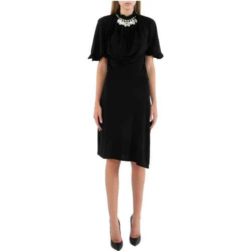 Schwarzes Midi-Kleid mit hohem Kragen und Juwel Halskette , Damen, Größe: S - Paco Rabanne - Modalova