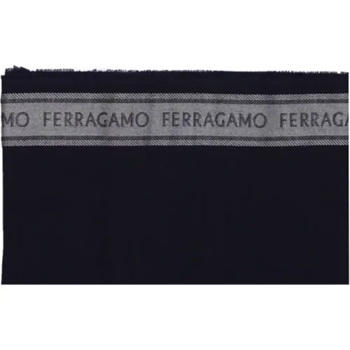 Wool Silk Scarf with Logo Detail , male, Sizes: ONE SIZE - Salvatore Ferragamo - Modalova