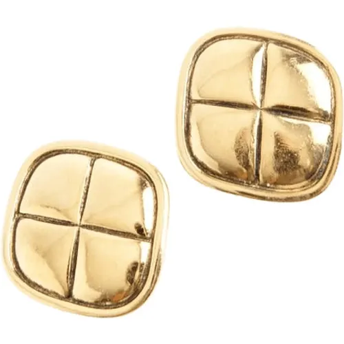 Pre-owned Jewellery, female, , Size: ONE SIZE Handmade Brass Diamond-Shaped Clip Earrings - Chanel Vintage - Modalova