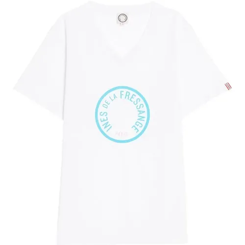 Weiße V-Ausschnitt T-Shirt mit Druck,Rosa V-Ausschnitt T-Shirt mit Logo - Ines De La Fressange Paris - Modalova