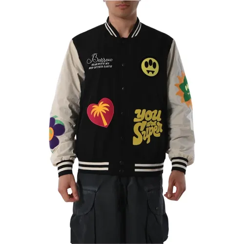Nylon College Jacket with Snap Closure , male, Sizes: S, L, XL - Barrow - Modalova