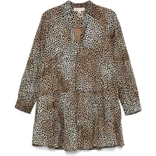 Animalier Braunes V-Ausschnitt Kleid mit Ausgestelltem Saum , Damen, Größe: S - Michael Kors - Modalova