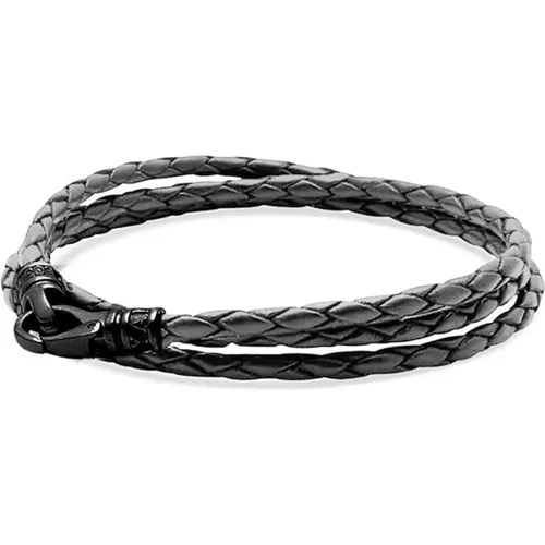 Men's Grey Metallic Wrap Around Leather Bracelet , Herren, Größe: L - Nialaya - Modalova