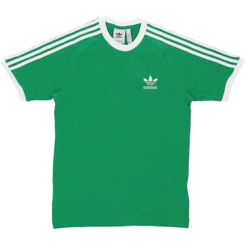 Grünes 3 Streifen Crew-Neck T-Shirt , Herren, Größe: S - Adidas - Modalova