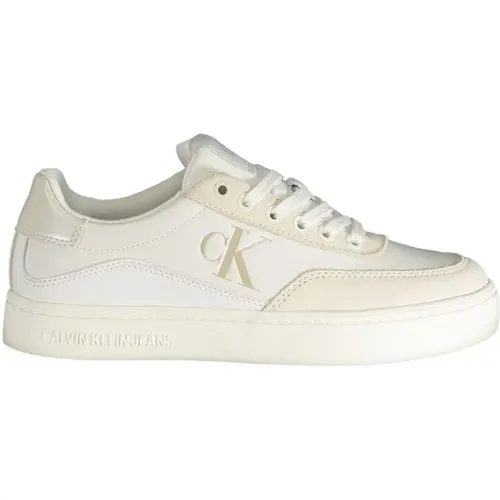 Weiße Polyester-Sneaker mit Schnürsenkeln, Kontrastdetails, Druck, Logo , Damen, Größe: 36 EU - Calvin Klein - Modalova