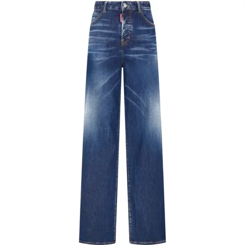 Wide Jeans,Blaue Denim Jeans mit Logo Label - Dsquared2 - Modalova
