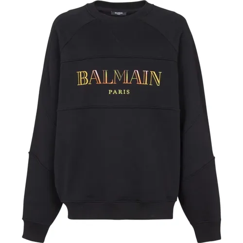 Sweatshirts, male, , Size: XS Vintage Embroidered Loose Fit Sweater - Balmain - Modalova