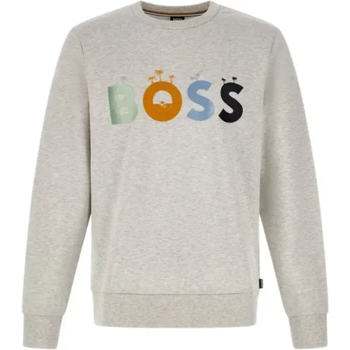 Graues Baumwoll-Rundhals-Sweatshirt , Herren, Größe: 2XL - Hugo Boss - Modalova