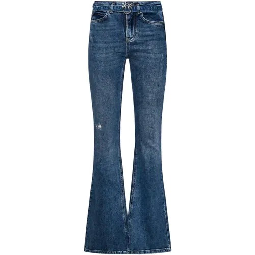 Blaue Flared Jeans Love Birds Gürtel - pinko - Modalova