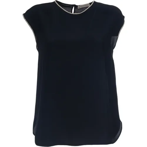 Silk Blend Sleeveless Asymmetric Hem T-shirt , female, Sizes: L, XL - Le Tricot Perugia - Modalova