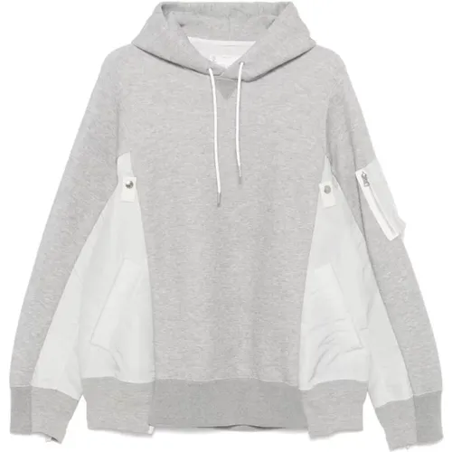 Hoodies, male, , Size: L Light Grey Hooded Sweatshirt with Zip Pocket - Sacai - Modalova