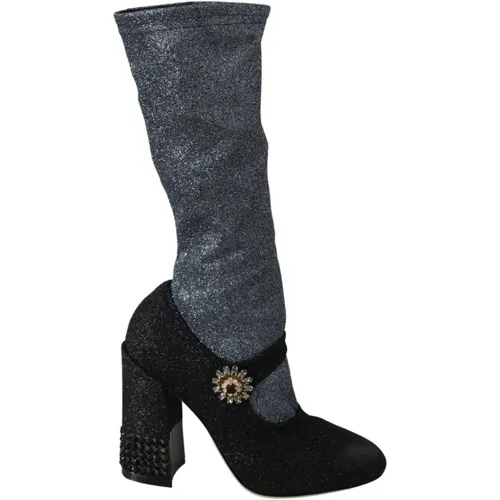 Schwarze Kristall Mary Janes Booties , Damen, Größe: 36 EU - Dolce & Gabbana - Modalova