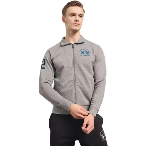 Zip-throughs, male, , Size: 3XL Melange Grey Cotton Zip Sweater - LA MARTINA - Modalova