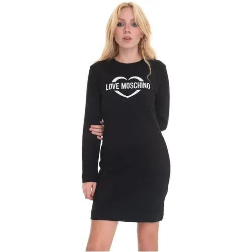 Logo Fleecekleid, 3D-Effekt, Regular Fit , Damen, Größe: M - Love Moschino - Modalova