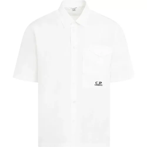 Weiße Baumwollhemd Kurzarm , Herren, Größe: XL - C.P. Company - Modalova