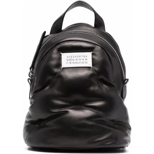 Leather Backpack with Front Logo , male, Sizes: ONE SIZE - Maison Margiela - Modalova