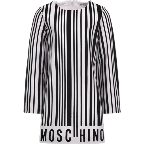 Gestreiftes Kleid mit Kurzen Ärmeln und Logo - Moschino - Modalova