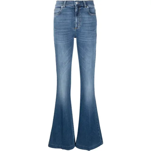 Verwaschene Baumwoll-Flared-Jeans mit Logo , Damen, Größe: W27 - alexander mcqueen - Modalova