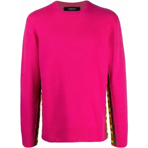 Wool Sweater with Greca Motif , male, Sizes: L - Versace - Modalova