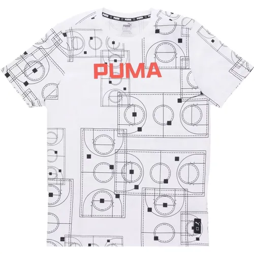 T-Shirts, male, , Size: L Basketball Court Print Tee - Puma - Modalova