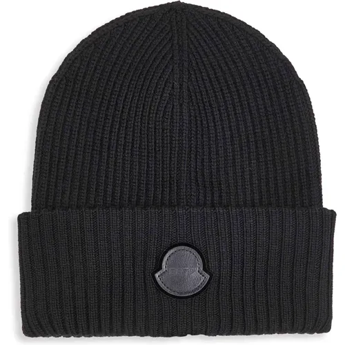 Beanies, female, , Size: ONE SIZE Knit Hat with Logo Patch - Moncler - Modalova