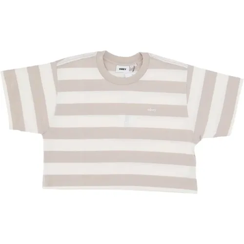 Striped Cropped Tee Silver Multi , female, Sizes: XS, S - Obey - Modalova