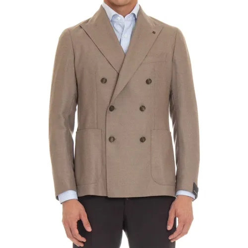 Blazers, male, , Size: S Grey Double-Breasted Jacket - Tagliatore - Modalova