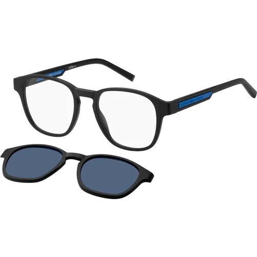 Glasses, male, , Size: 50 MM Matte Sunglasses with Blue Clip-On - Tommy Hilfiger - Modalova