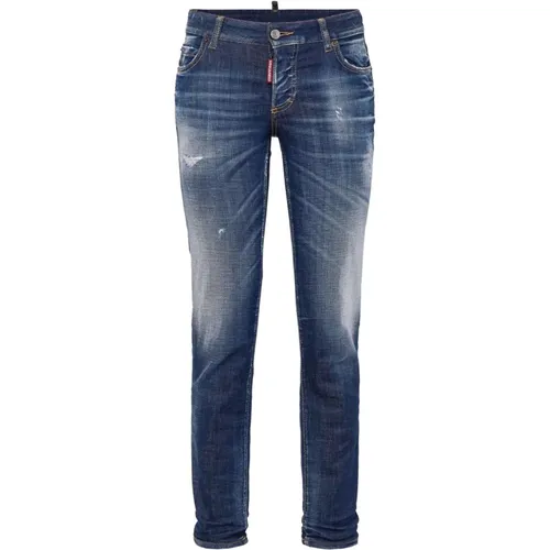 Blaue Skinny Cropped Denim Jeans , Damen, Größe: 3XS - Dsquared2 - Modalova