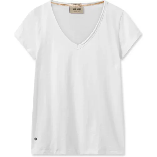 Einfaches Weißes V-Ausschnitt T-Shirt , Damen, Größe: XS - MOS MOSH - Modalova