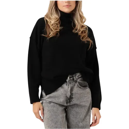 Schwarzer Schlitz Rollkragen Pullover , Damen, Größe: M - Co'Couture - Modalova