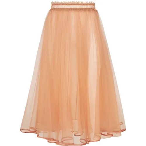 Rose Gold Tulle Skirt High Waist , female, Sizes: L - Elisabetta Franchi - Modalova