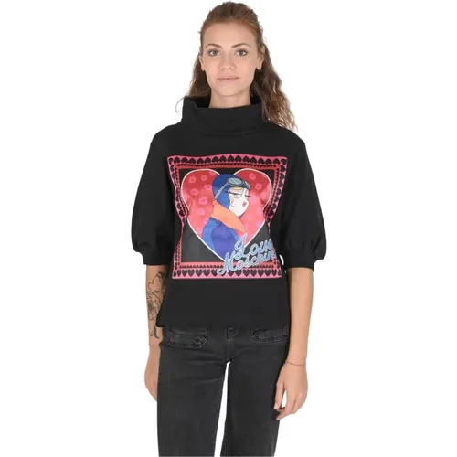 Schwarzer Baumwollmisch-Sweatshirt , Damen, Größe: 2XS - Love Moschino - Modalova