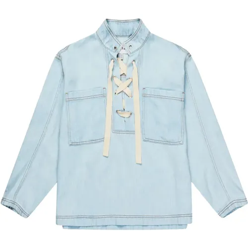 Blouses, female, , Size: XS Denim Shirt Blouse with Tie Detail - Munthe - Modalova