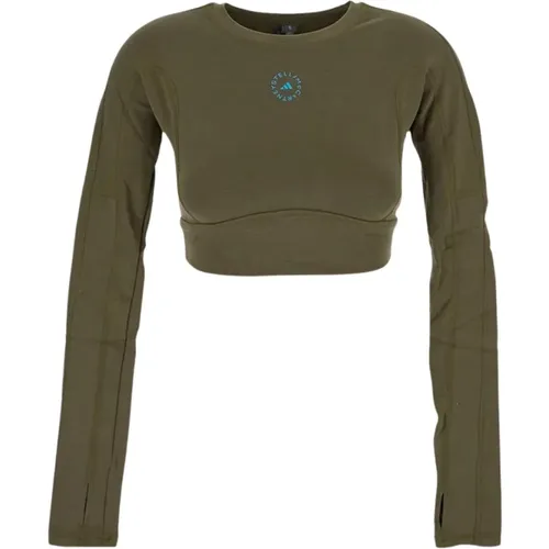 Grünes Langarm Cropped T-Shirt , Damen, Größe: L - adidas by stella mccartney - Modalova