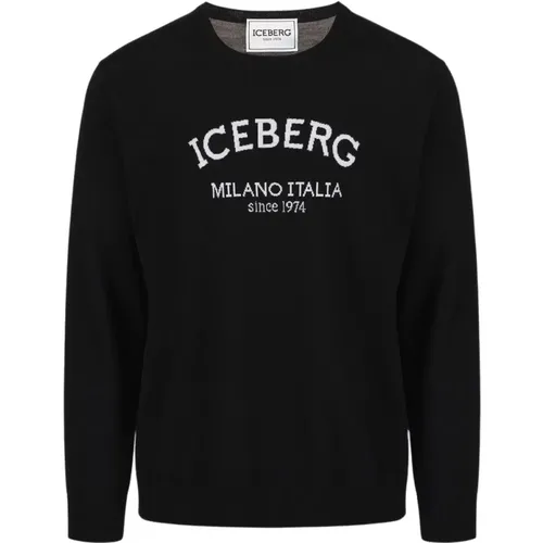 Logo Rundhalspullover Schwarz Regular Fit , Herren, Größe: 2XL - Iceberg - Modalova