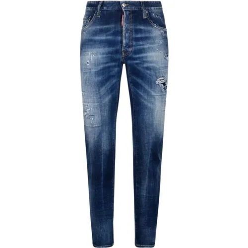 Dunkelblaue Denim Jeans Slim Fit , Herren, Größe: XL - Dsquared2 - Modalova