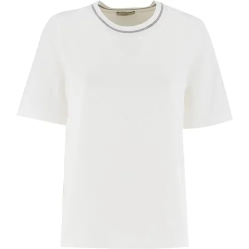 Ribbed Collar T-Shirt , female, Sizes: S, L, XS - Panicale - Modalova