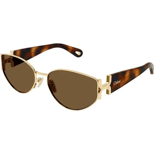 Sunglasses, female, , Size: 59 MM Gold Havana/Brown Sunglasses Marcie - Chloé - Modalova