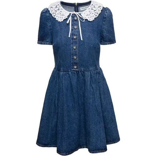 Denim Lace Collar Mini Dress , female, Sizes: 2XS - Self Portrait - Modalova