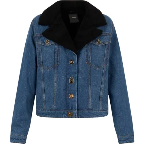 Denim Jacket with Faux Fur Detail , female, Sizes: XS - pinko - Modalova