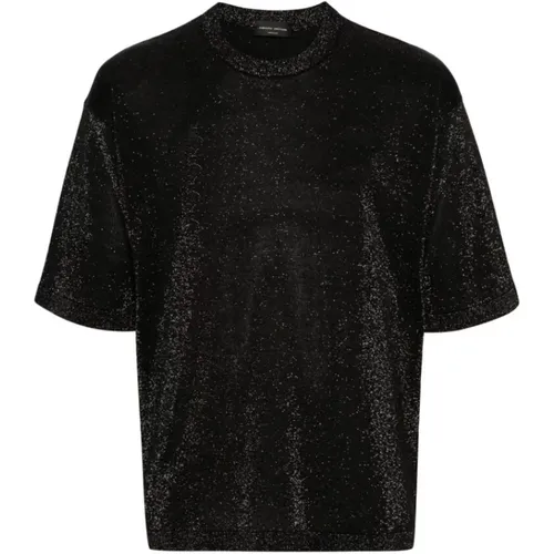 Schwarzes Metallic T-Shirt mit Lurex-Details , Herren, Größe: M - Roberto Collina - Modalova