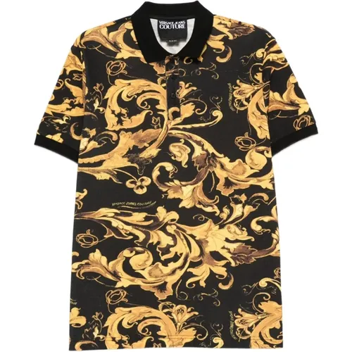 Polo Shirts, male, , Size: S Porcelain Barocco-print Polo Shirt - Versace Jeans Couture - Modalova
