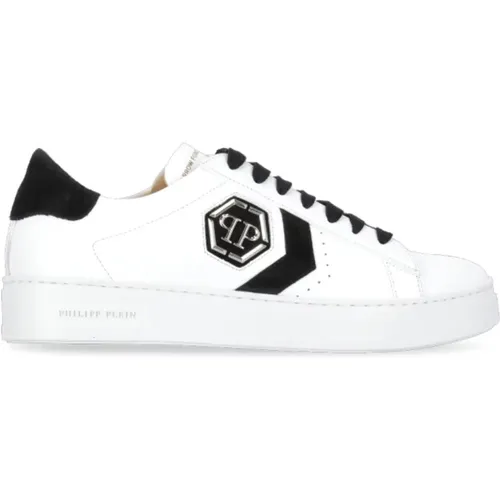 Weiße Leder Sneakers Hexagon Logo , Herren, Größe: 42 EU - Philipp Plein - Modalova