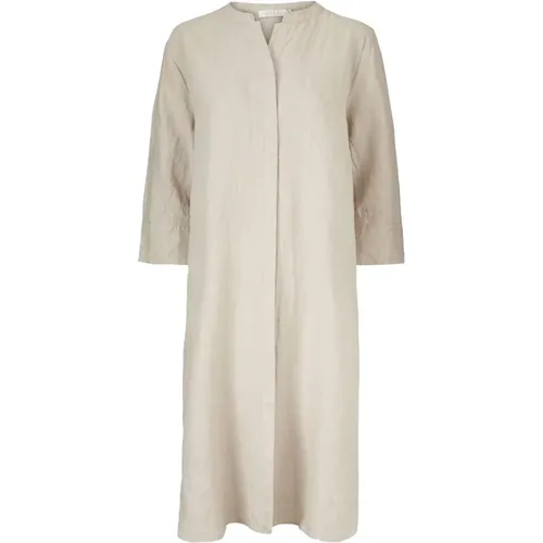 Natural Linen Dress with ¾ Sleeves , female, Sizes: S - Masai - Modalova